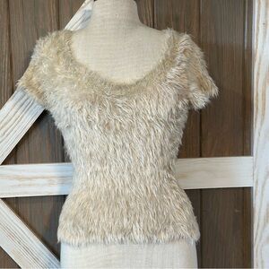 Free People Cream Faux Fur Top